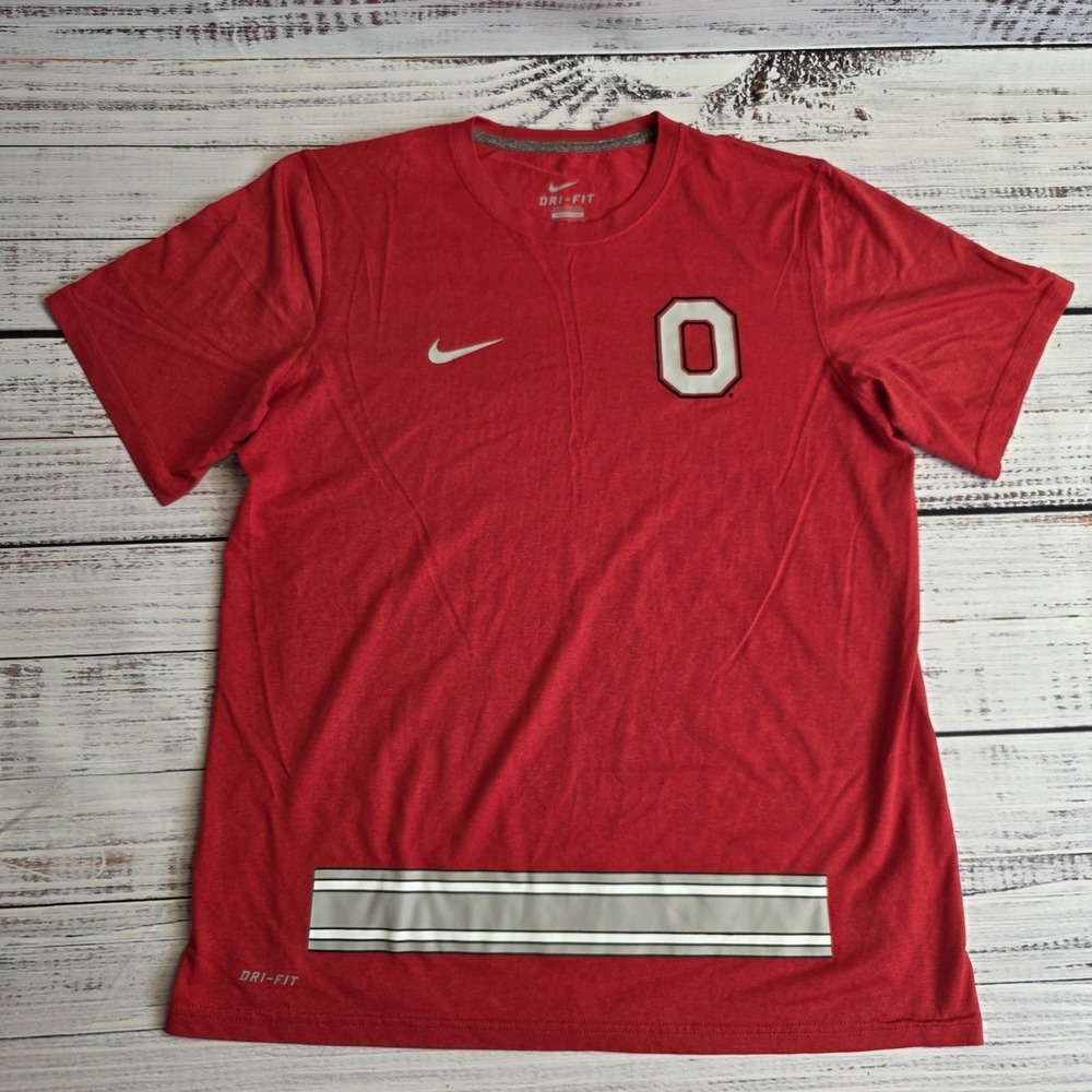 Nike OSU Ohio State Buckeyes Dri Fit Mens Large Red T-Shirt Polyester Football